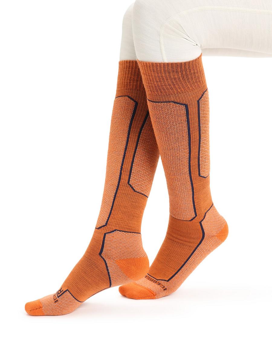 Chaussettes Icebreaker Merino Ski+ Light Over the Calf Femme Orange Beige | FR 1438ILHS